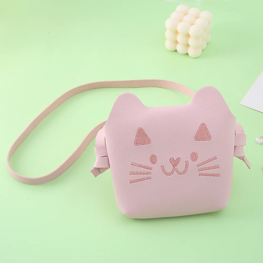2025 New Pink PU Leather Cartoon Girl Crossbody Bag with Cute Cat Pattern, Children's Shoulder Bag Designer Satchel