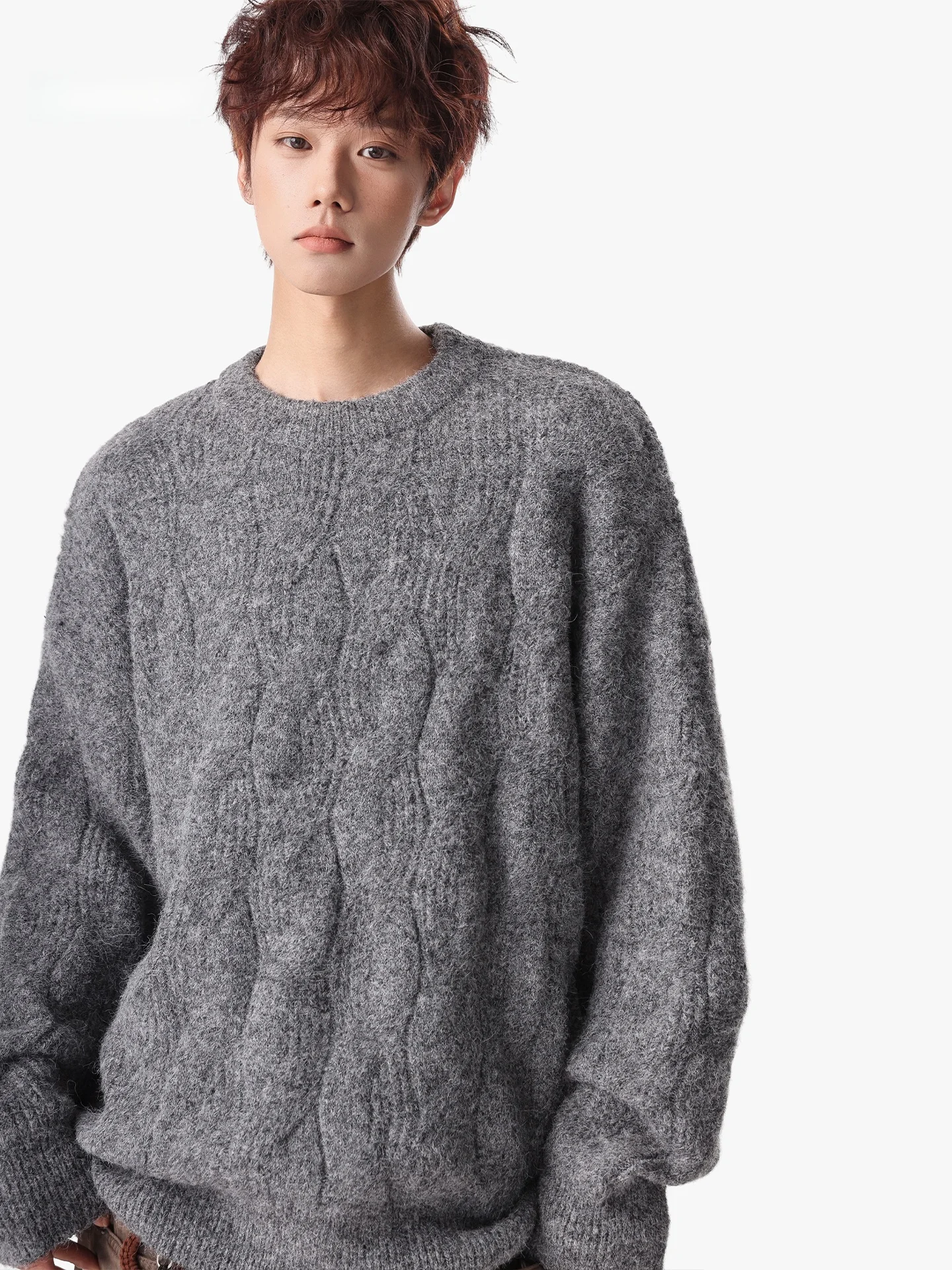 

Утепленный повседневный свободный мужской свитер крупной вязки с круглым вырезом, осенне-зимний, теплый, модный, для ношения под одеждой