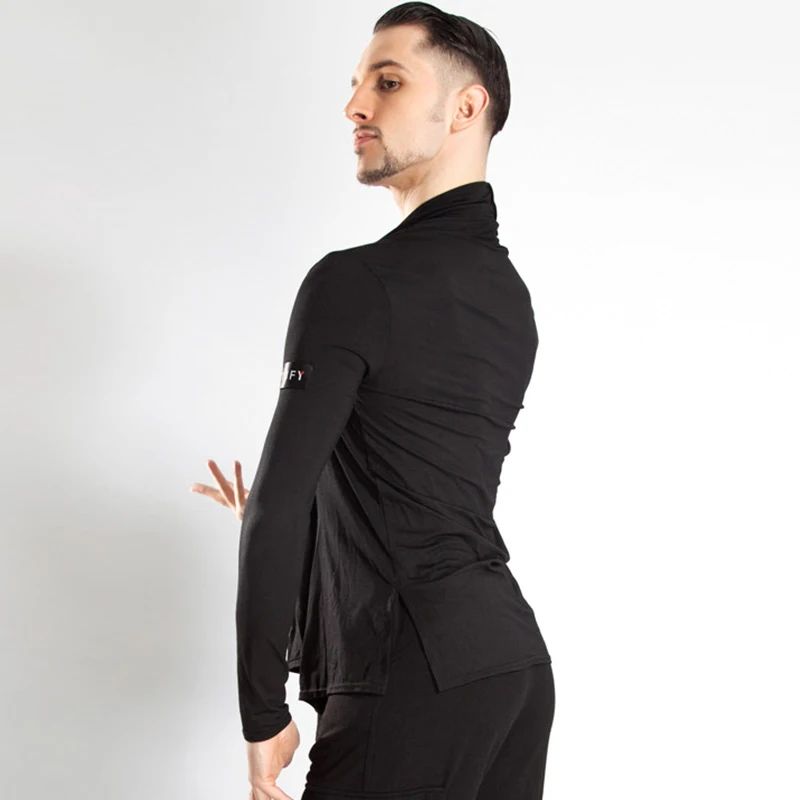 Trajes de baile latino para hombre, camisa cárdigan negra para adulto, vestido de baile estándar nacional, ropa de competición Latina SL4083, 2022