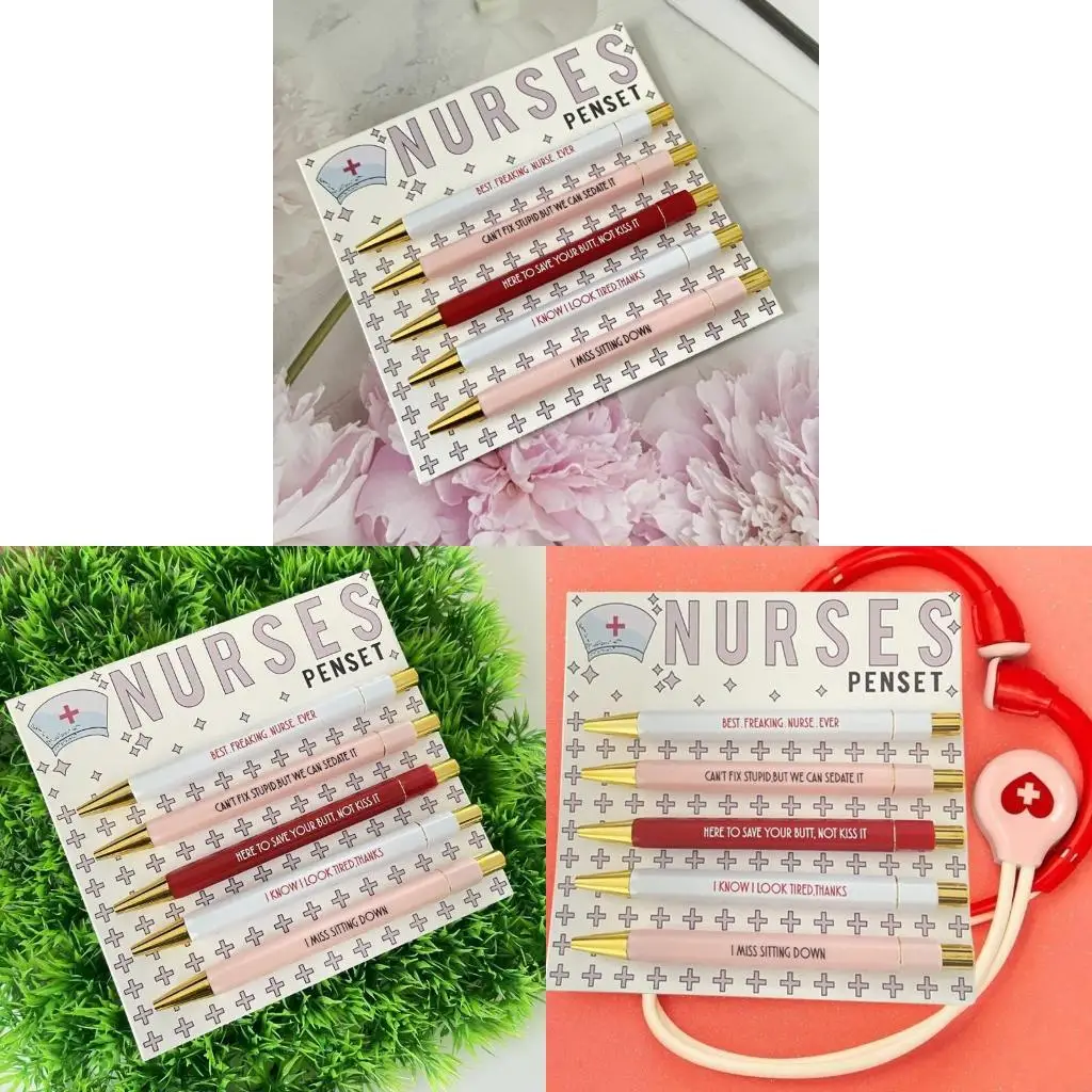 

M5TB 5pcs Смешные ежедневные ручки Fun Ballpoint Pen Set Новинка Гель -ручки, вдохновляющая медсестра, выдвижная черная чернила,