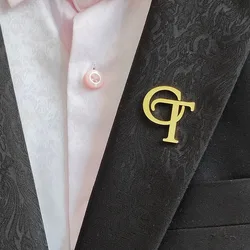 Custom Initials Brooch For Groom Men's Stainless Steel Initials Letters Lapel Pin Personalized Wedding Best Man Jewelry