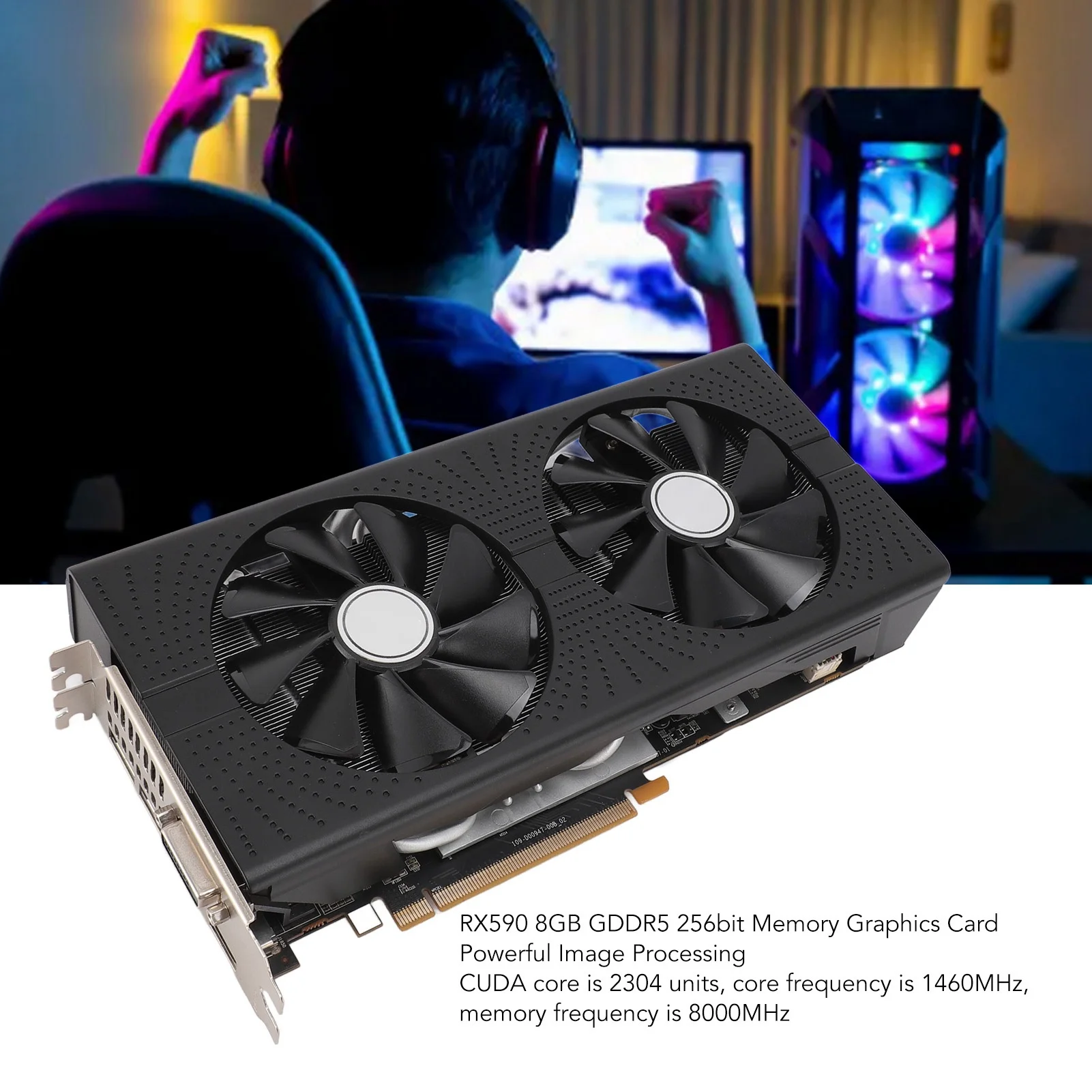 

Игровая видеокарта с быстрым рассеиванием тепла RX590 8 ГБ GDDR5 256 бит 8-контактный разъем питания Видеокарта с двойным вентилятором для настольного ПК