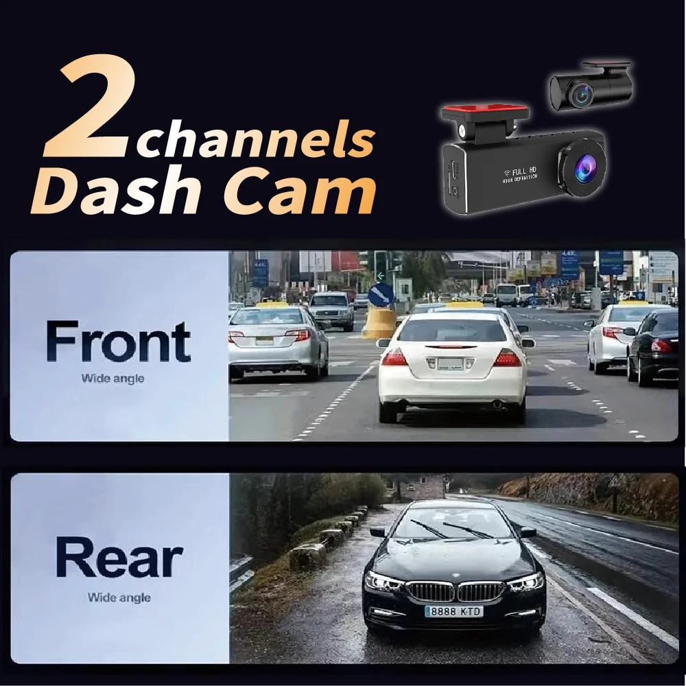 2K WiFi Hidden Dash cam Car DVR HD Front Rear Dual lens Wide Angle Loop recording G-Sensor Black Box Car Accessories