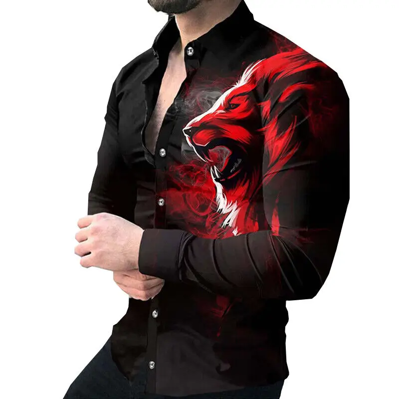 Fashion Men's Social  Floral Shirt Slim Fit Formal Casual  Animal Shirts Long Sleeve Button Down Tops Streetwear Men Clothing