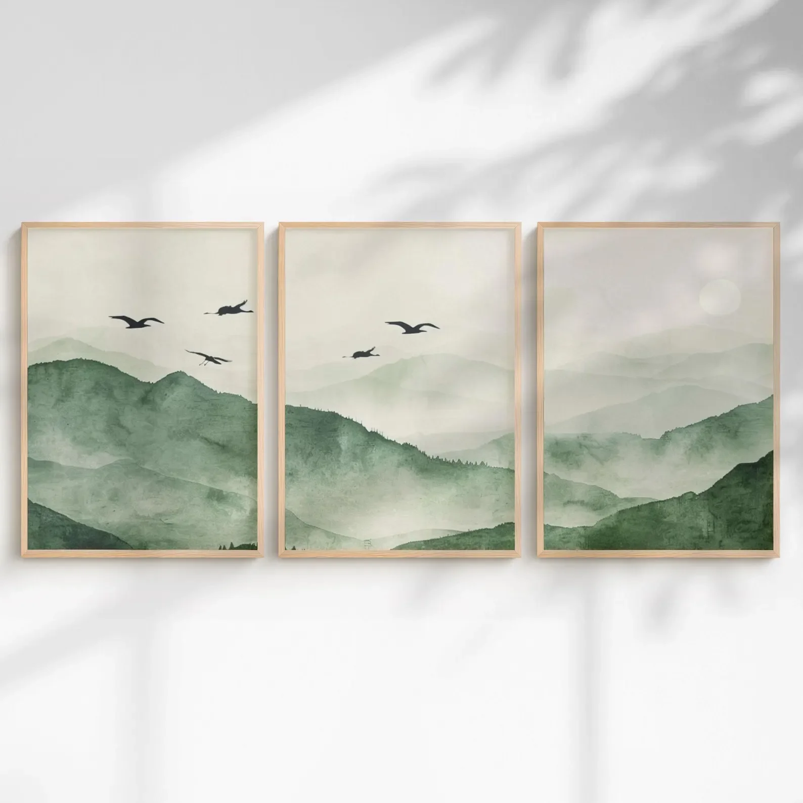 3PCS Japandi Wall Art  Landscape Wall Decor  Sage Green Crane Bamboo Poster  Canvas Paintings For Room Decor  Home Decor