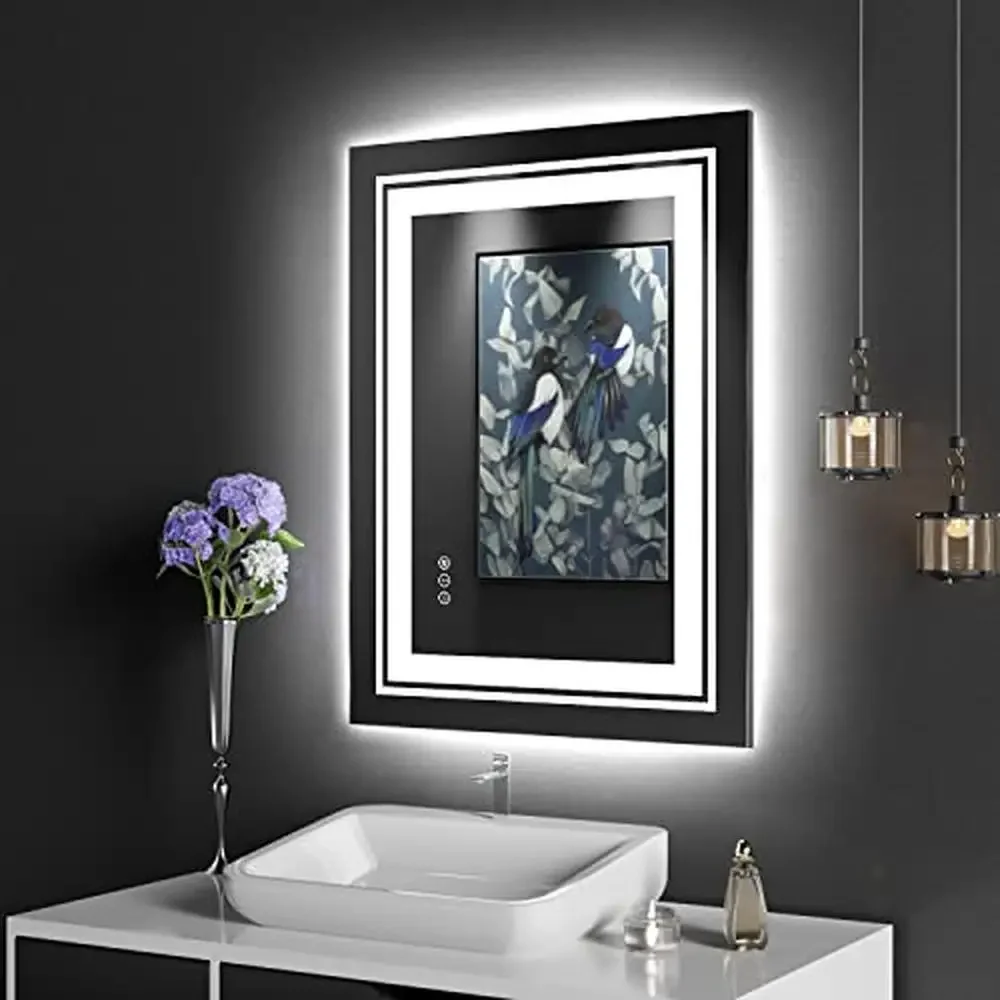 

Светодиодное зеркало для ванной комнаты с регулируемой яркостью, 24 x 32 дюйма, противотуманная функция спереди/подсветки, память