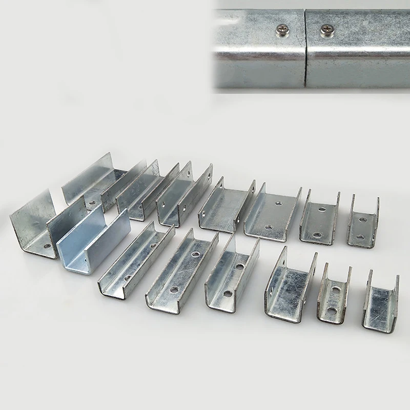 U Channel Angle Bracket Aluminum Alloy Galvanized Square Tube Connector No Weld Fixing Clip Inner Sleeve C-Clamp with Holes