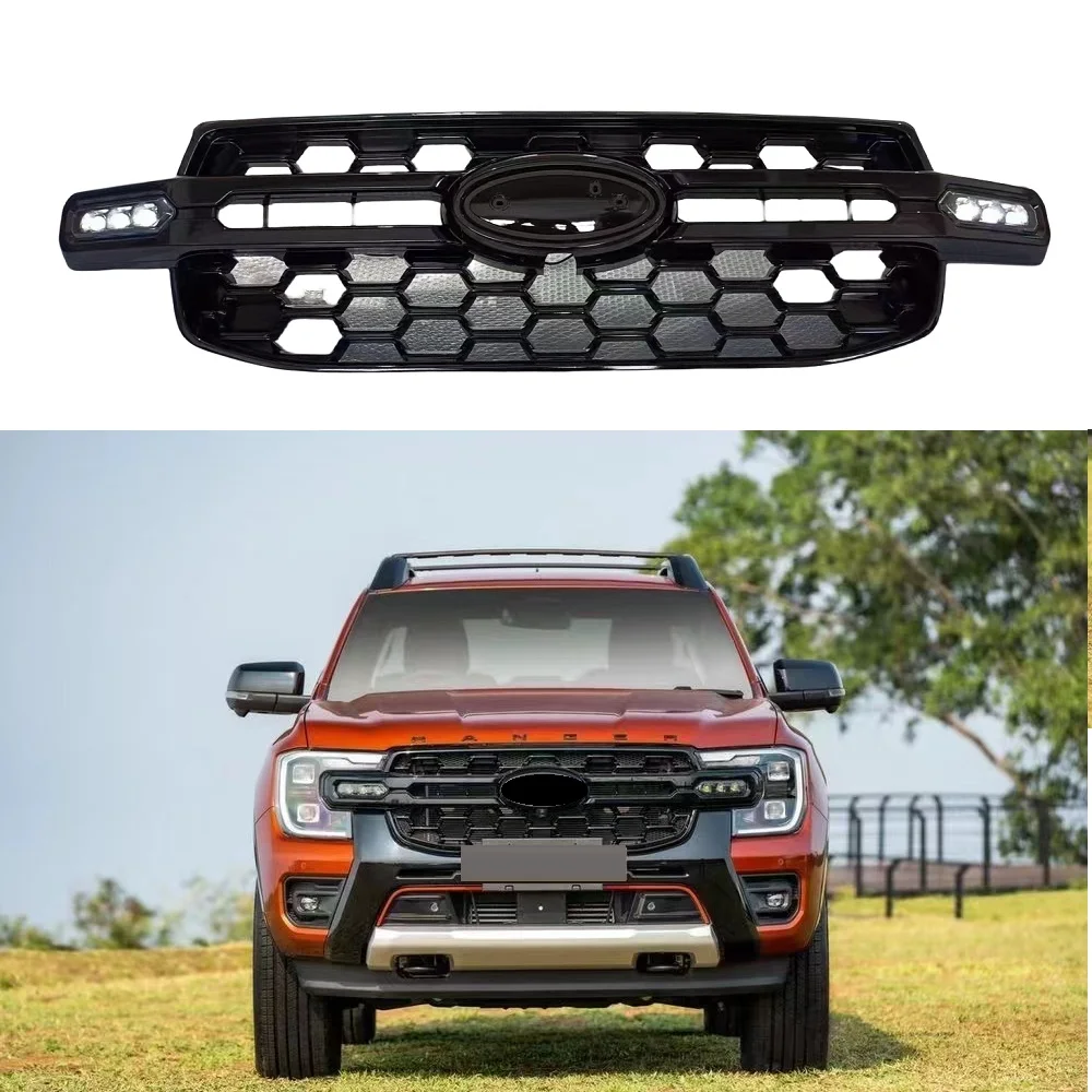 Auto Front Grille Grills For Ranger T9 Wildtrack 2024 2025 Pickup Car Abs Grill WIth Drl LEDs Car Accessories