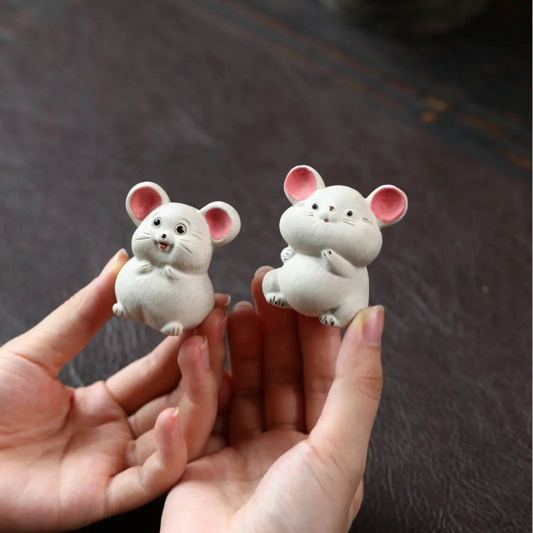 Yixing Zisha Pet Cute Mouse Figurine Sculpture Handmade Creative Tea Play Zodiac Rat Accessories Ceramic Can Be Kept