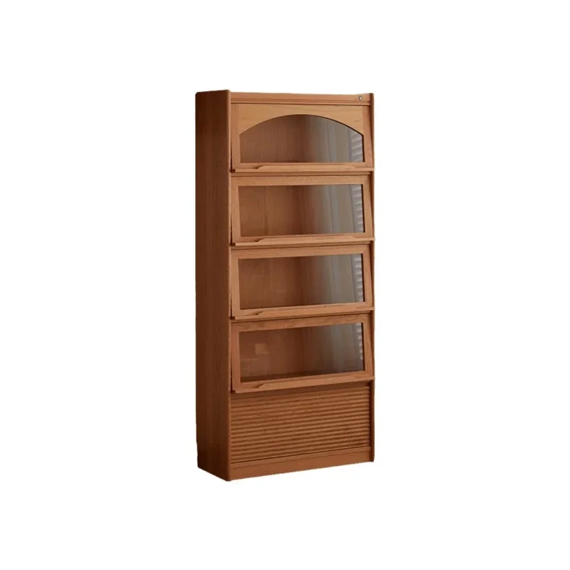 Cherry wood floor-to-ceiling bookshelf Nordic glass door combination figure display cabinet Edge cabinet