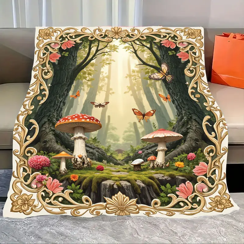 

1 шт. фланелевое одеяло зачарованное лесное одеяло с грибами и бабочками, декор в сказочном стиле