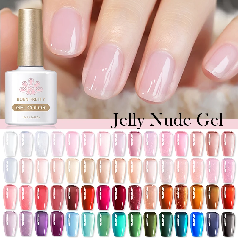 BORN PRETTY 10ml Nude Jelly Pink Gel Nail Polish Winter Autumn Semi Permanent Soak Off UV LED Varnish Sparkle Syrup Gel Nail