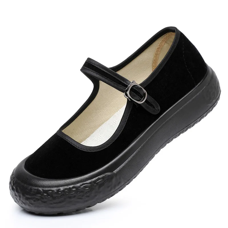 Size 35-40 Ethnic Style Chinese Old Beijing Cloth Shoes Women Thick Sole Lightweight Soft Sole Work Black Cloth Shoes