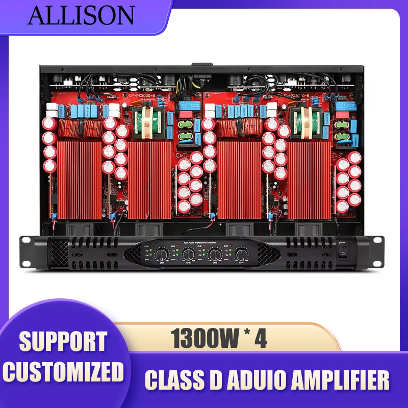 PA41300 1U 1300W Power Amplifier 4 Channel Digital Audio  Professional Power Amplifier  Class D Line Array Speaker Pre amplifier