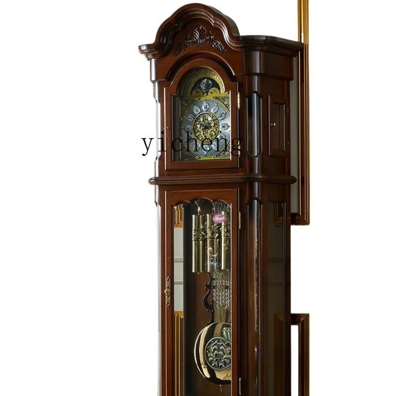 ZF Mechanical Floor Clock Villa Vertical Living Room Clock Chinese Retro American Pendulum Clock Classical