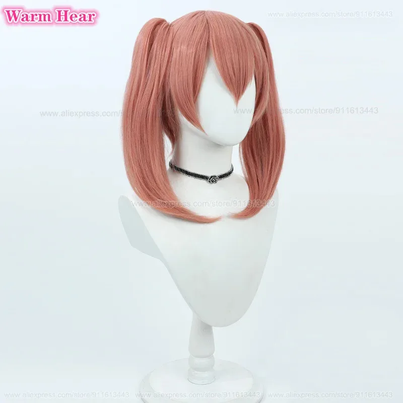 

COSda@New! Linie Synthetic Wig Anime Short 35cm Smoke Pink Double Ponytail Cosplay Wig Heat Resistant Hair Party Woman Wigs + Wi
