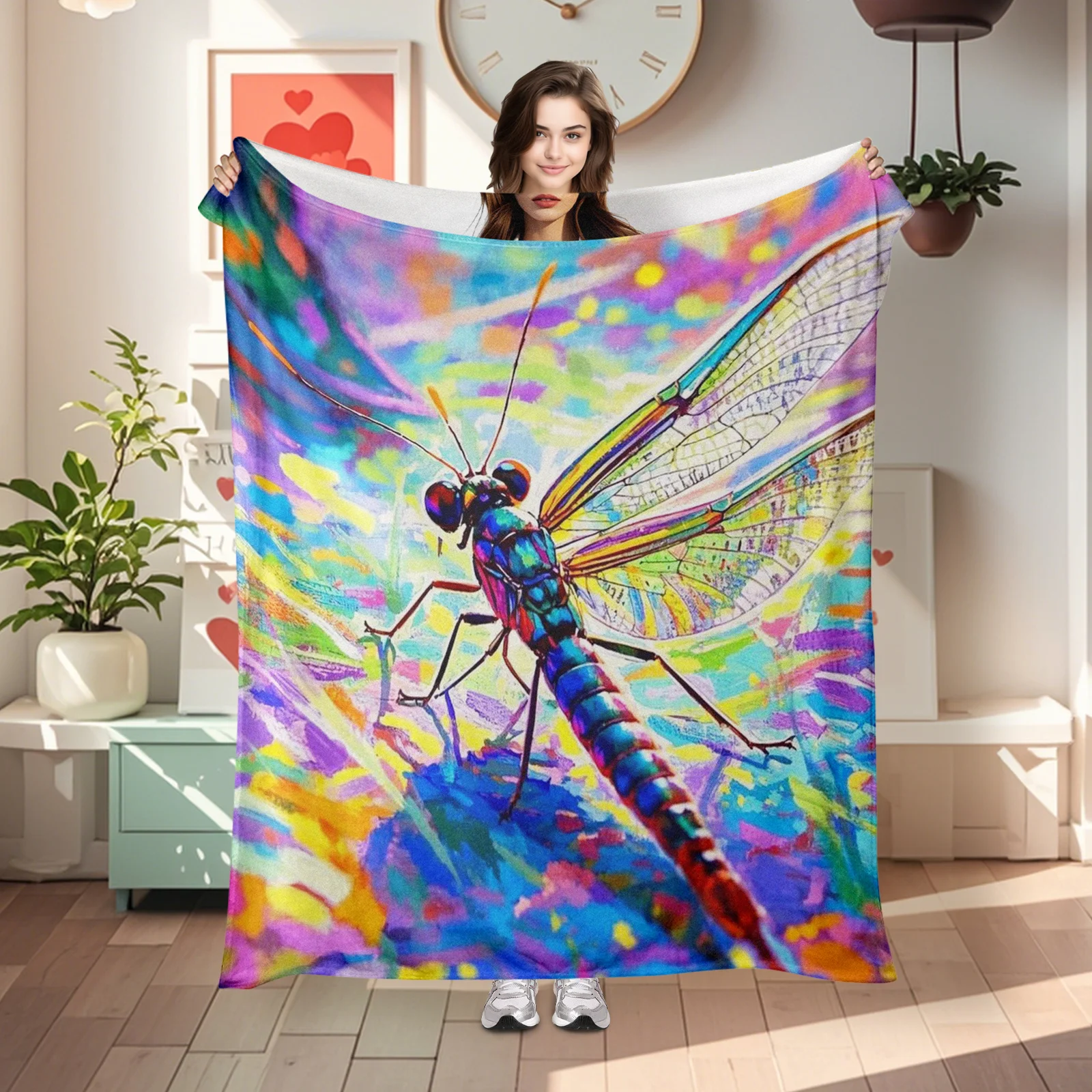

Vibrant Colorful Background Dragonfly Blanket, Perfect For Adding Life And Comfort To Any Home