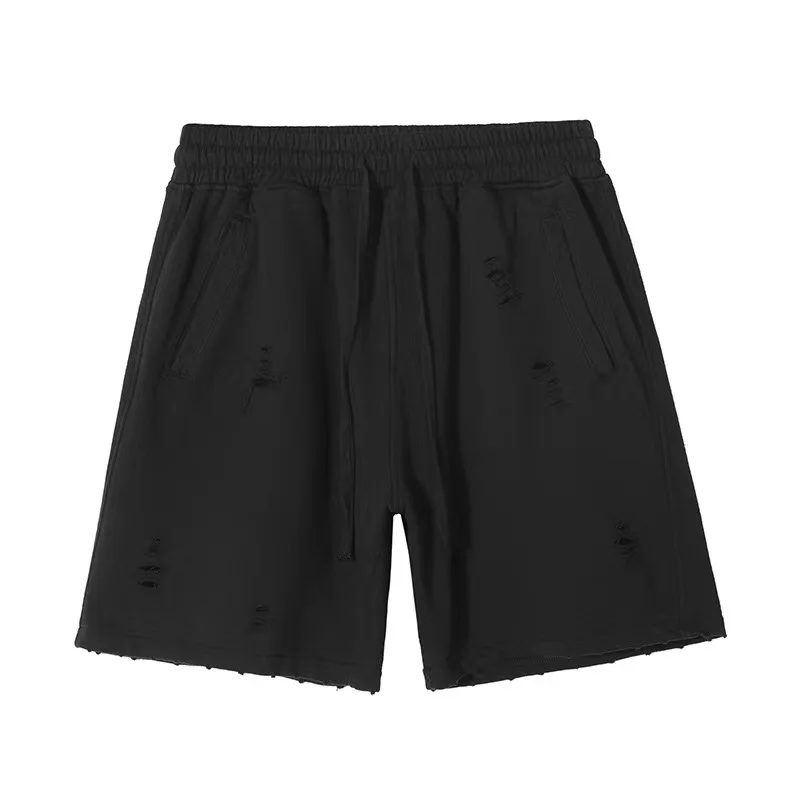 Pantalones cortos holgados para hombre, Shorts Retro de corte Kanye de marca de moda, muy lavados