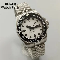 BLIGER 40mm Waterproof NH36 Movement Watch sapphire glass whits dial Green luminous 3.0 Crown date weeks display