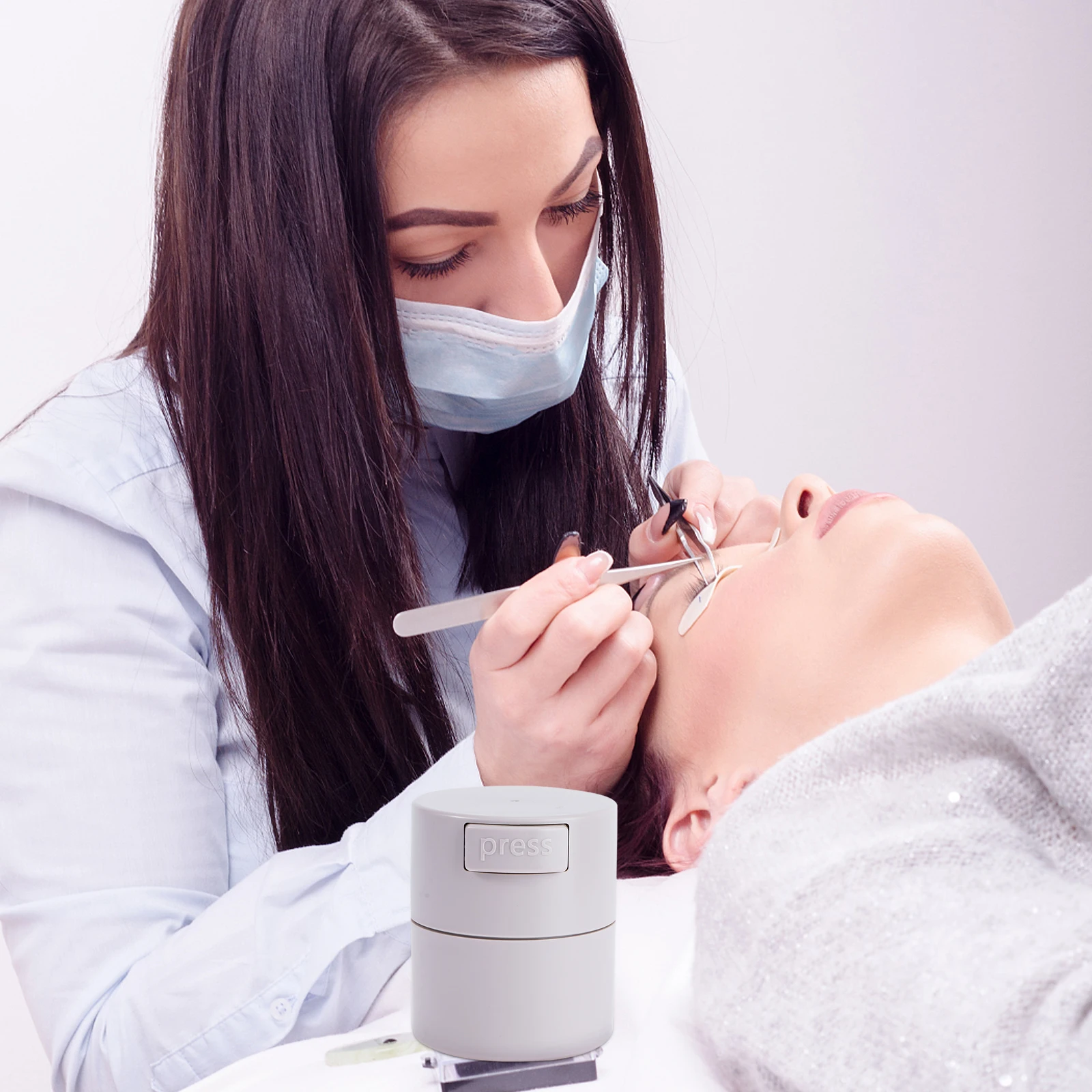 Caixa de armazenamento de cola para cílios, material durável, selo de imprensa, grande capacidade, portátil, recipiente de armazenamento de cílios, maquiagem cinza