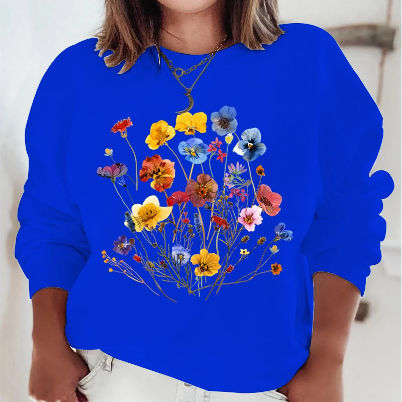 Wildflowers Boho Graphic Sweatshirts Vintage Flower Botanical Lover Hoodies Women Retro Wildflower Printed Premium Sweatshirts