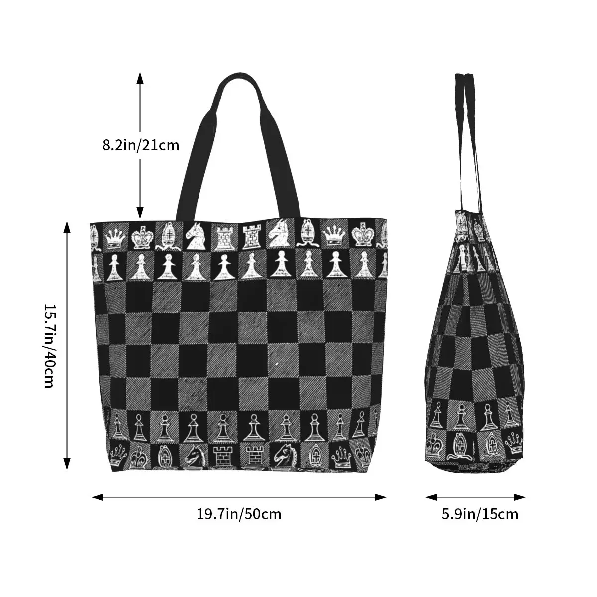 Black And White Chess Stuff Chess Board Shopping Tote Bag Canvas Large Capacity Shoulder Bags Shopper Grocery Handbag for Women