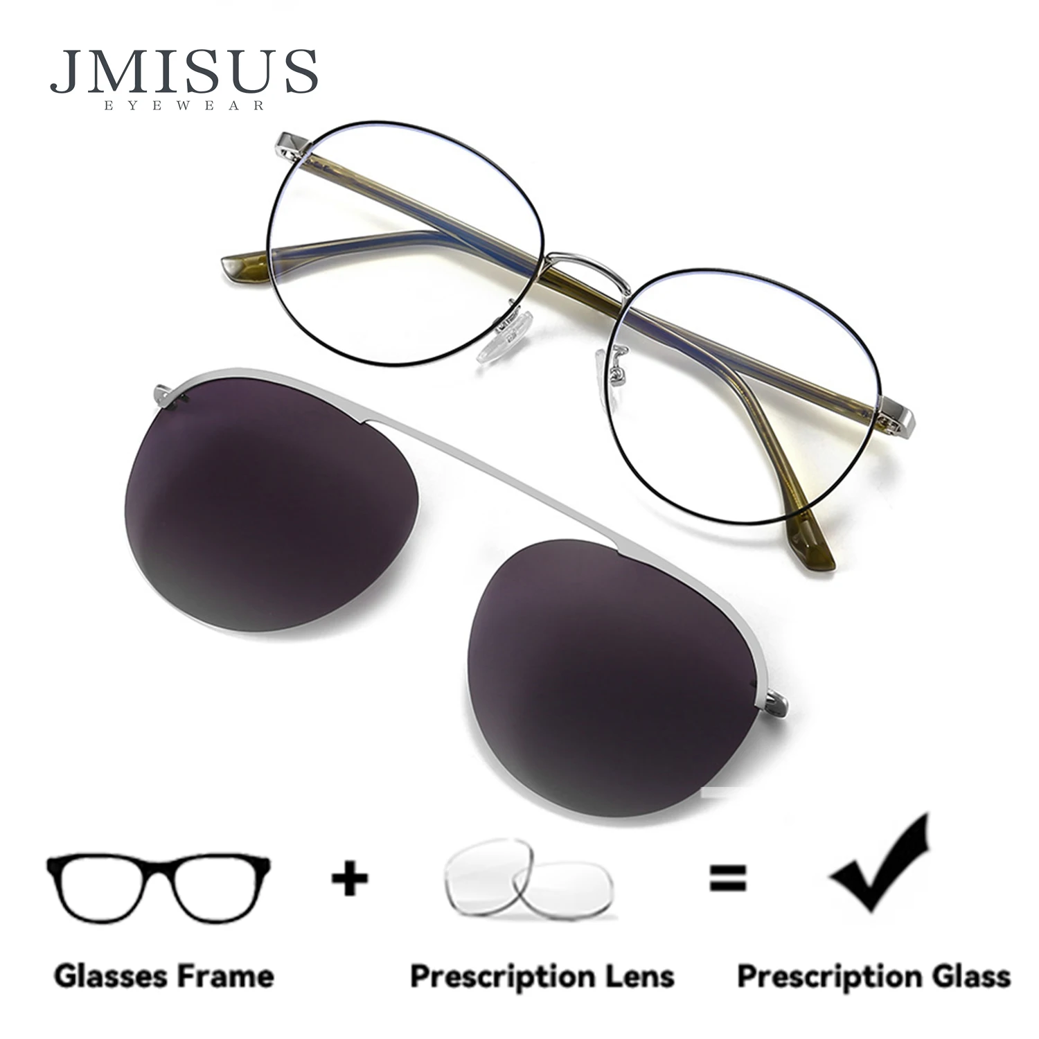 

JMISUS Clip on Polarized Round Progressive Multifocal Glasses Prescription Sunglasses Unisex Anti-Blue Ray Prescription Eyewear