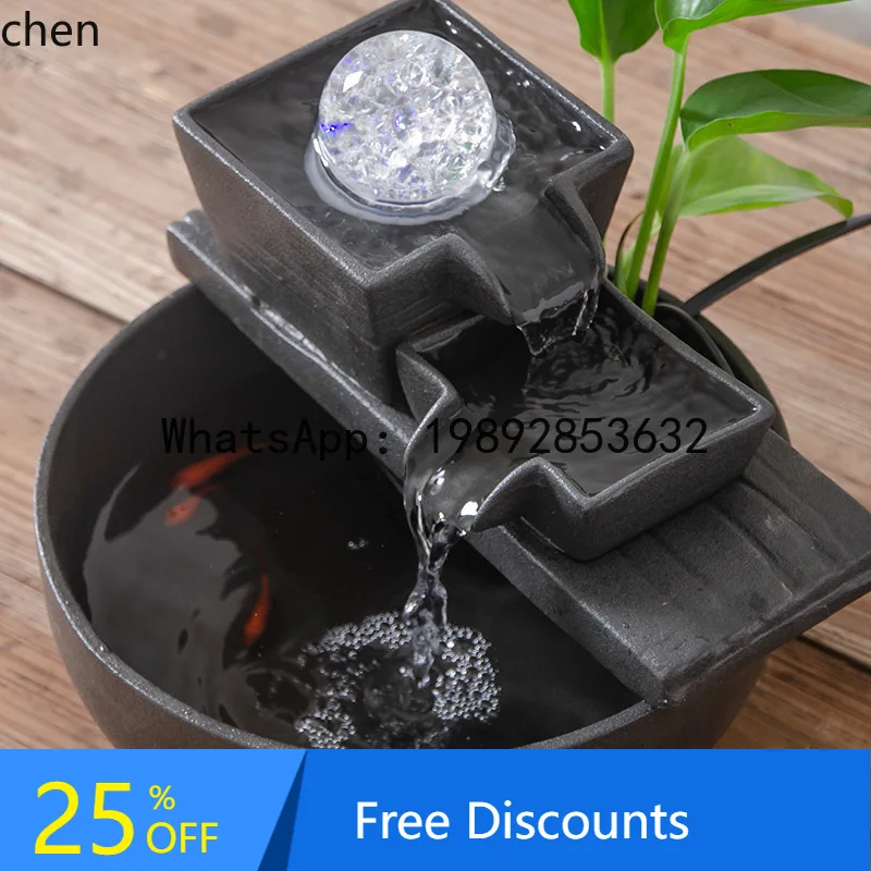Ceramic Round Circulating Water Fish Tank Water Feature Automatic Ornament