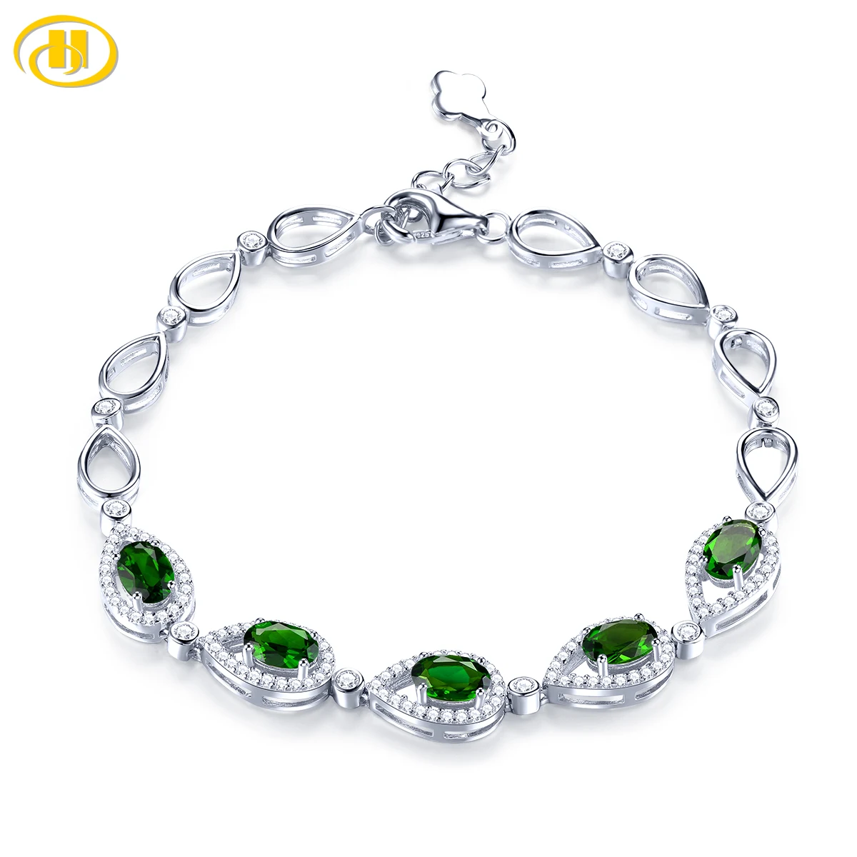 

Браслет из стерлингового серебра с натуральным хромдиопсидом, 3,5 карата, подлинный драгоценный камень, простой классический дизайн, ювелирные изделия S925, подарки