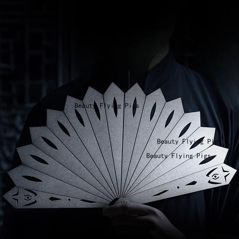 1pc Stainless Steel Folding Fan, Hollow Kung Fu Tai Chi Fan, Chinese Folding Fan, Stainless Steel Tai Chi Performance Props
