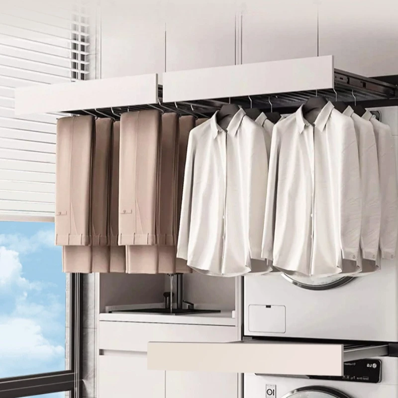 Pull Out Drying Rack Retractable Rebound Clothes Rack Washing Machine Above Storage Hanger Invisible Buffer Dry Laundry Racks