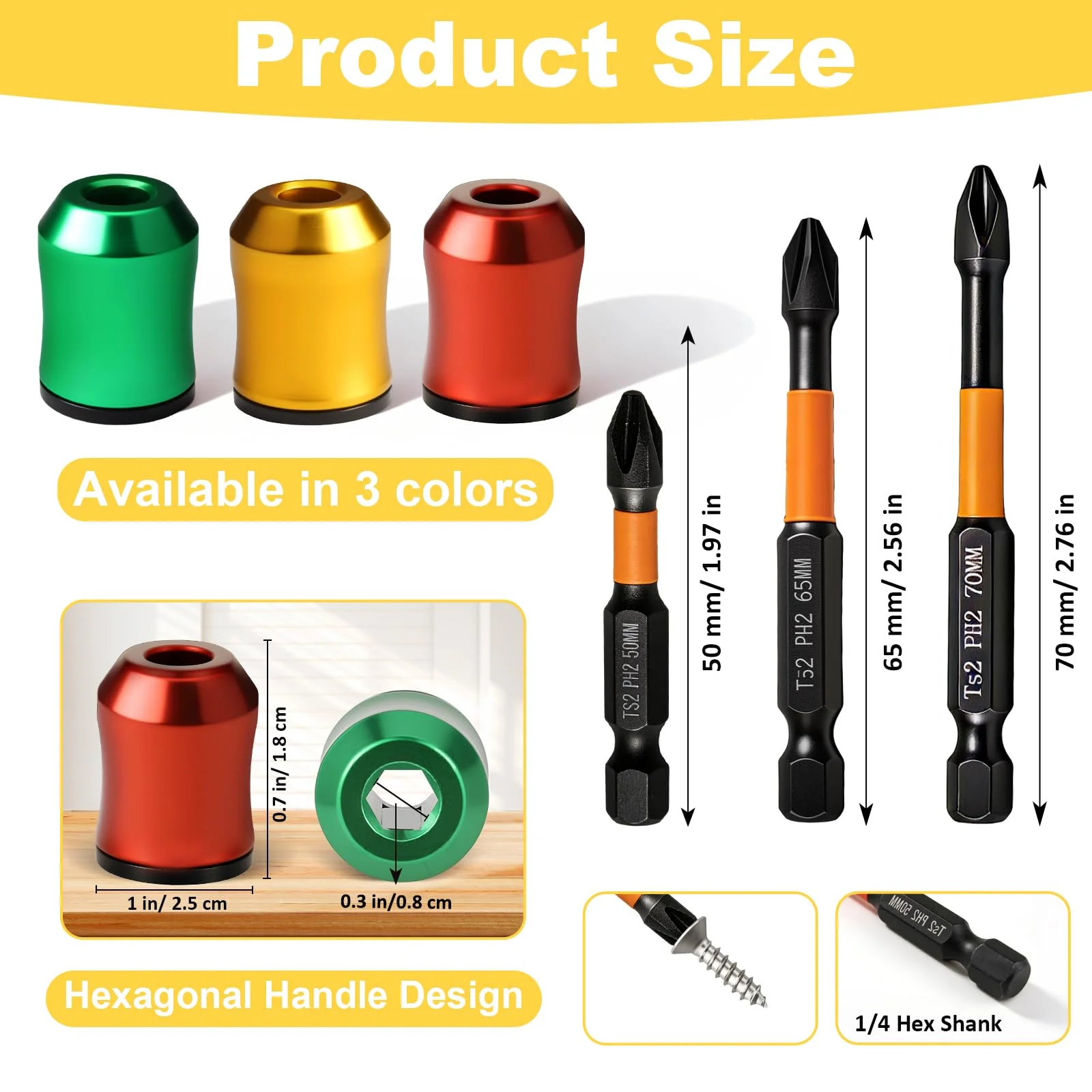 6PCS Magnetic Bit Holder Set with Bits 1/4 Inch Hex Screwdriver Extension Strong Magnet Quick Release for Drill Driver