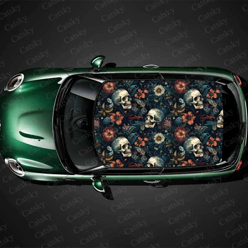 Skull Flower Car Roof Sticker Wrap Racing SUV Accessories Packaging Painted PVC Custom Car Graphic Decal