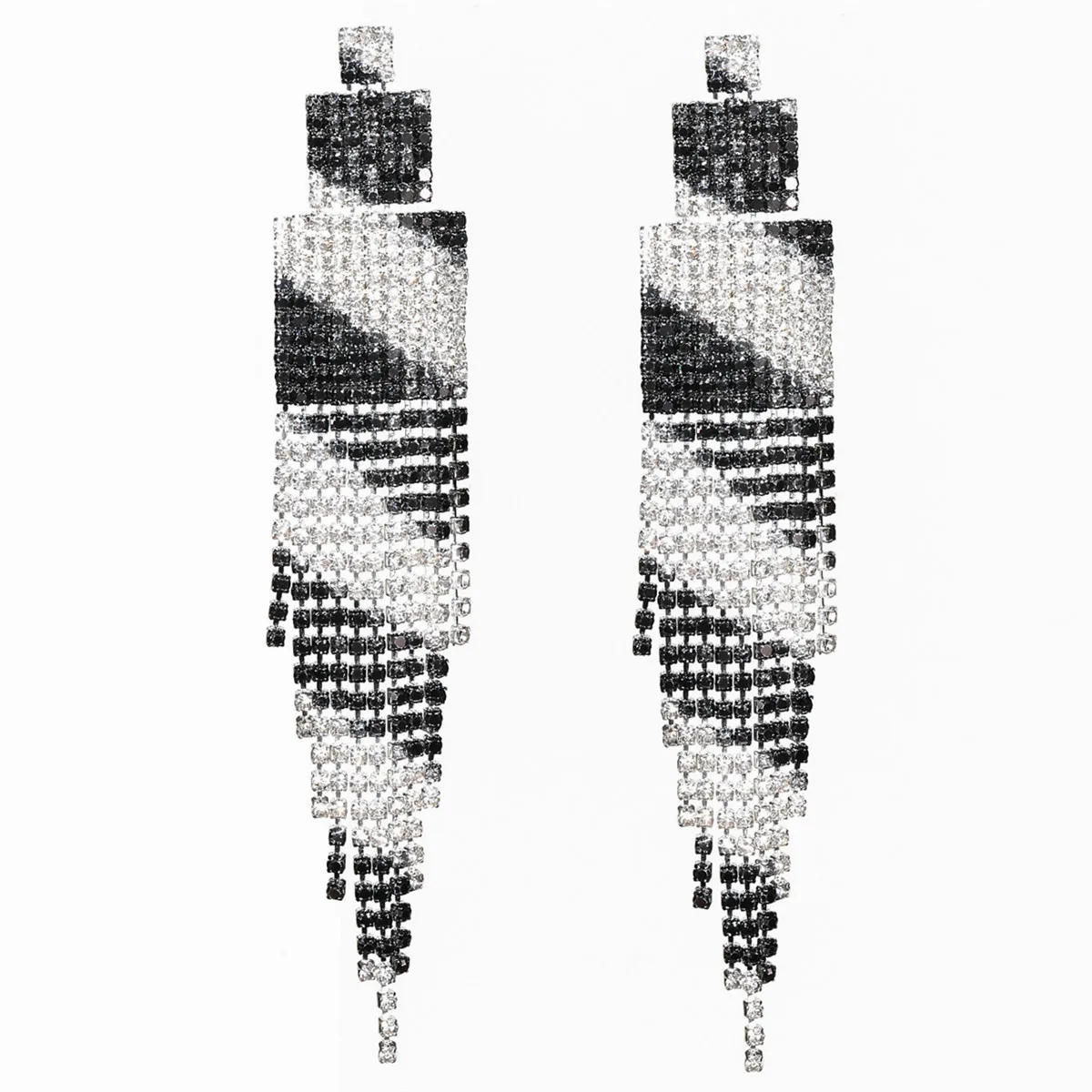 Fashionable Shiny Rhinestone Long Tassel Earrings