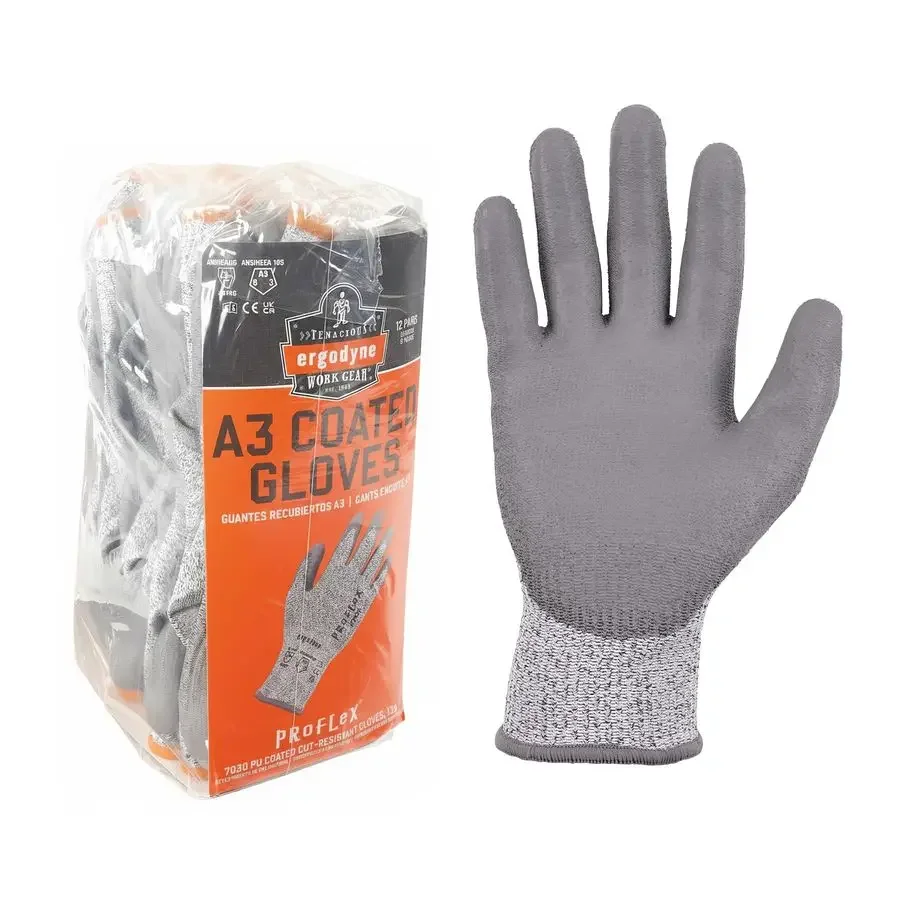 

ProFlex 7030 Cut Resistant Work Gloves, ANSI A3, PU Coated Palms for Flexible No Slip Grip, Abrasion Resistant, 13g, 12Pairs
