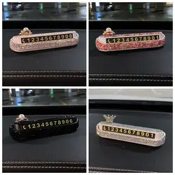 Rhinestone Car Temporary Parking Sign Luminescent Phone Number Hidden Stop Sign Card Plate Telephone Number Diamond