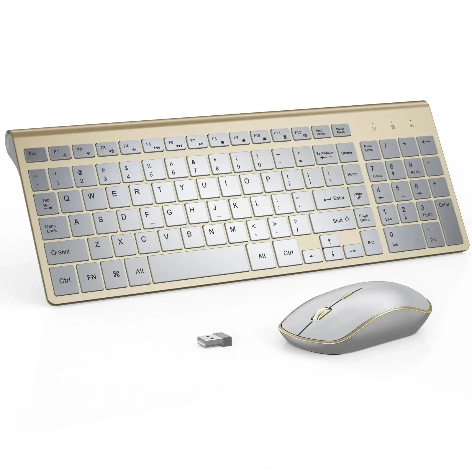 Wireless Keyboard and Mouse Combo,Ergonomic and Quiet Wireless Keyboard Mouse Set,Portable Keyboard for Laptop-Gold Silver