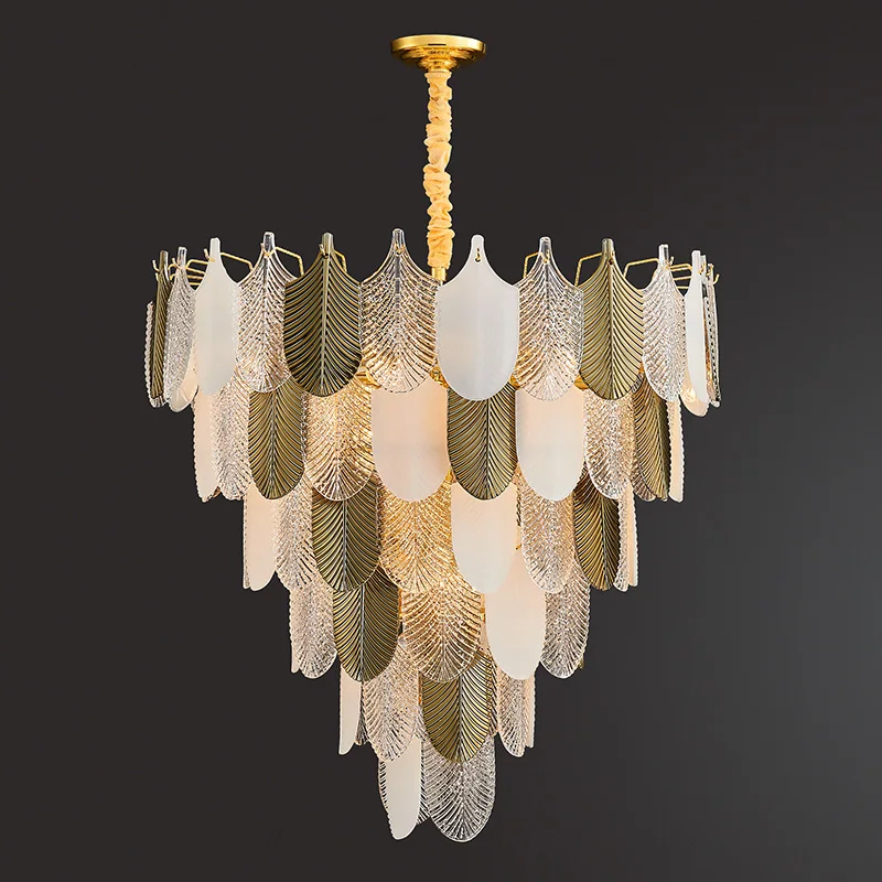 Modern LED Feather Glass Ceiling Chandeliers Luxury Villa Pendant Light Atmosphere High-end  Living Dining Room Hanging Lamp