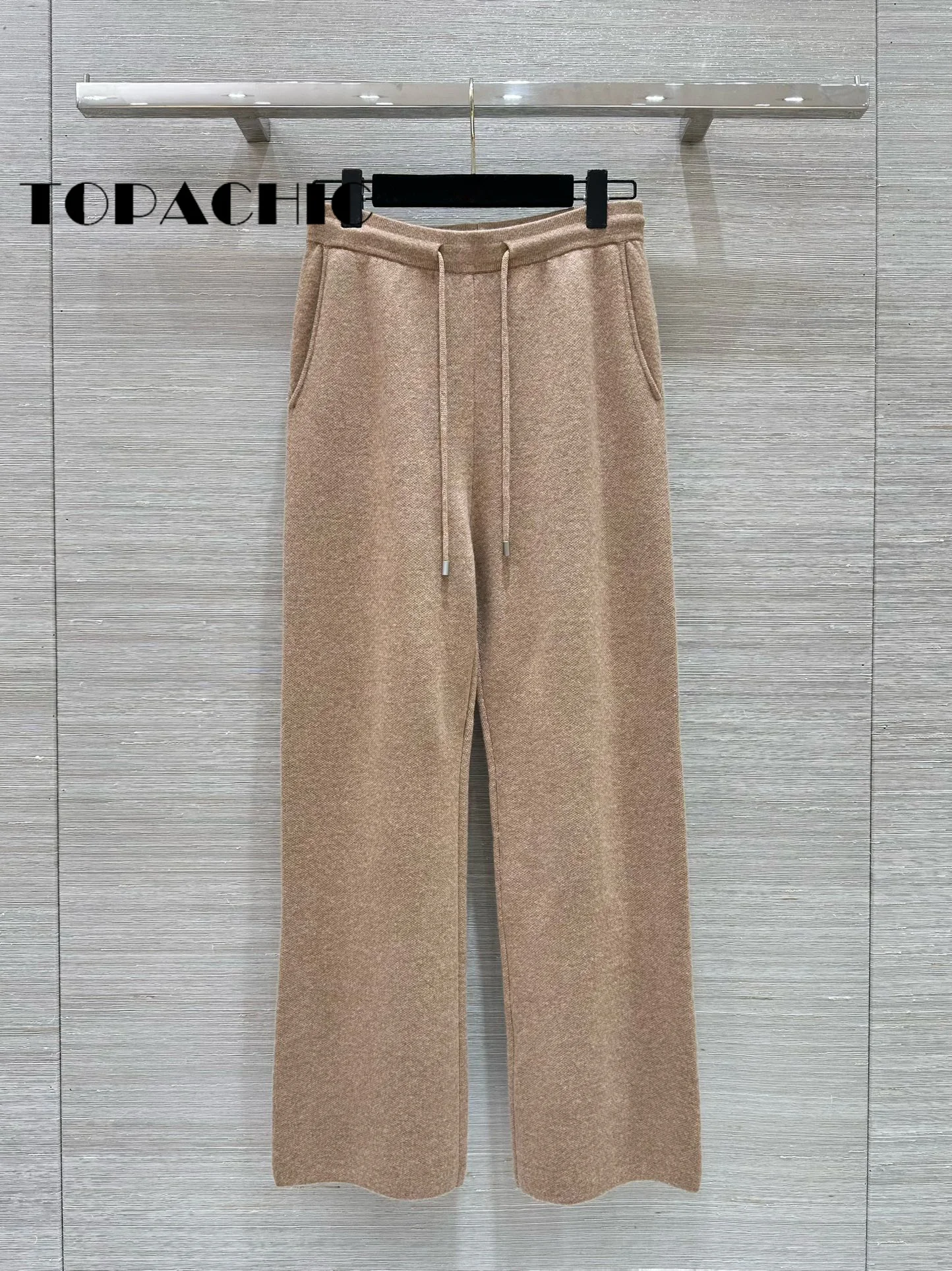 8.22 TOPACHIC Women Cashmere Knit 2 Piece Set Stand Collar Three Pocket Single Breasted Cardigan Or High Waist Straight Pants