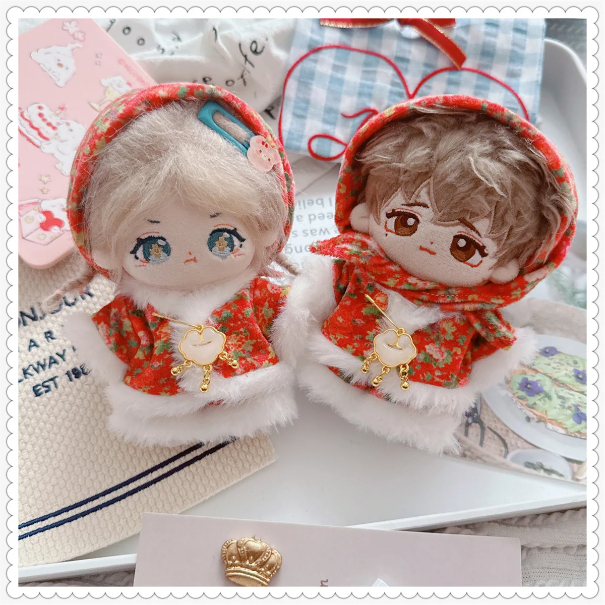 

10cm Cute Idol Doll Clothes Kawaii Floral Headscarft Coat Pants 3Pcs Suit Simulation Soft Kids Toys for Small Plush Doll Clothes