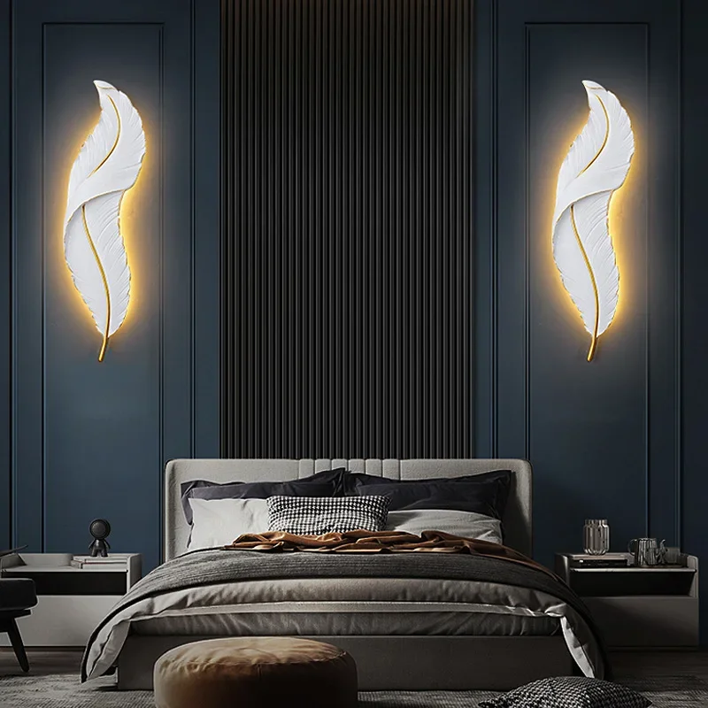 

Modern LED Feather Wall Lamp For Living Room Backgroun Hotel Bedroom Bedside Aisle Wall Sconces Decor Lighting Fixture Luster