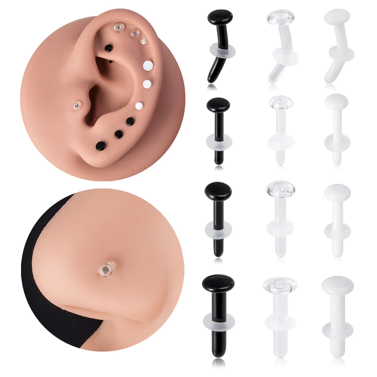 1/3pcs Glass Stud Earrings Nose Rings Retainer Holder Curved Ear Piercing Cartilage Tragus Helix Daith Piercing Body Jewelry