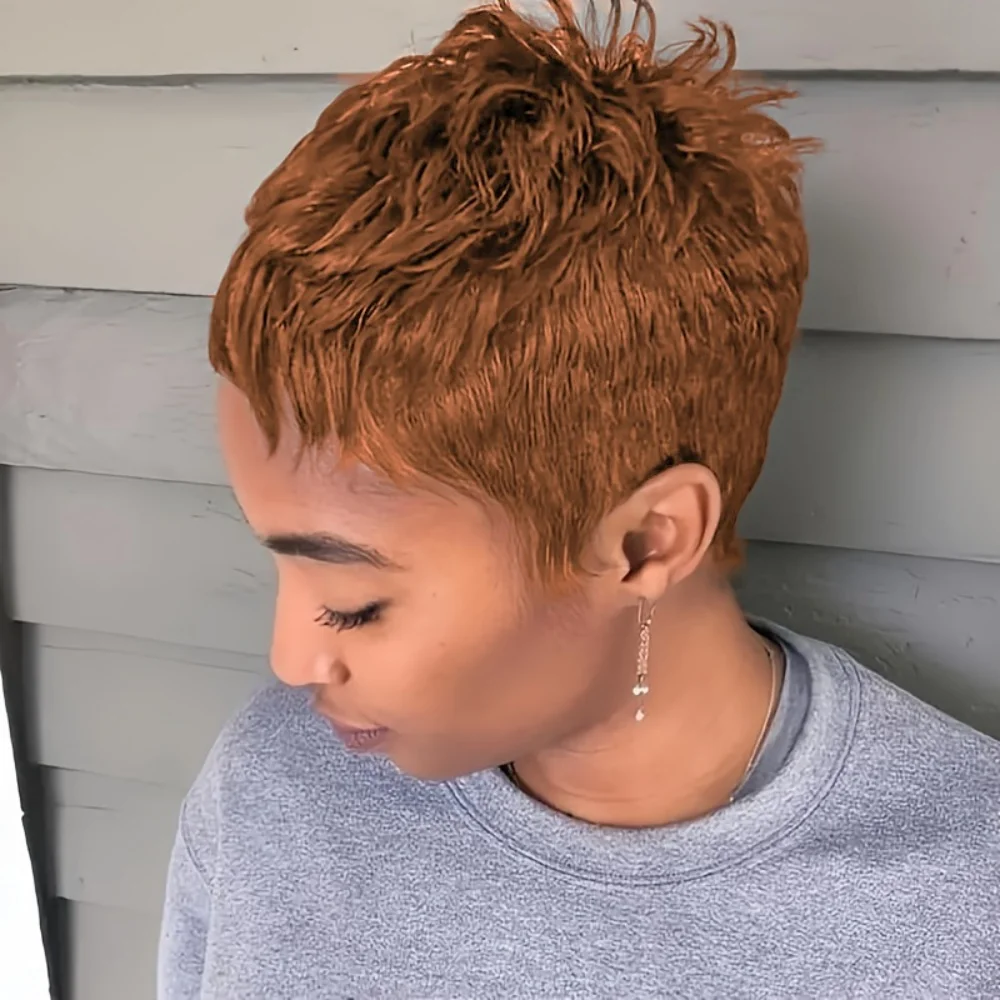 باروكات شعر بشري بقص عابث للنساء، باروكات قصيرة مستقيمة بطبقات 30 لونًا مع شعر مستعار مصنوع آليًا