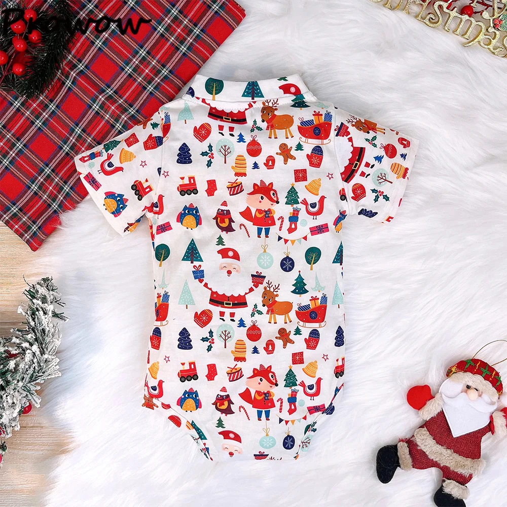 Prowow My First Baby Boys Christmas Outfits Animals Print Bodysuit and Red Suspender Shorts New Year Baby Costume Boys Sets