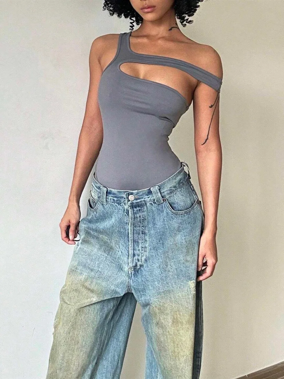 Fashion Summer Women's Square Neck Sexy Slim Fit Solid Color Top Spicy Girl Backless Vest Hollowed Out Design Jumpsuit