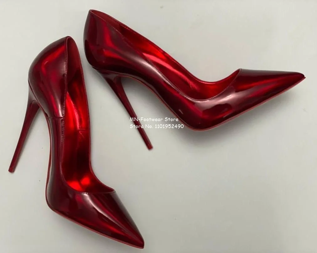 Women Pointed Toe Stiletto Shalliow Pumps Slip on Patent Leather Red Dress Shoes High Heels Party Shoes Plus Size Sale 47% 0ff