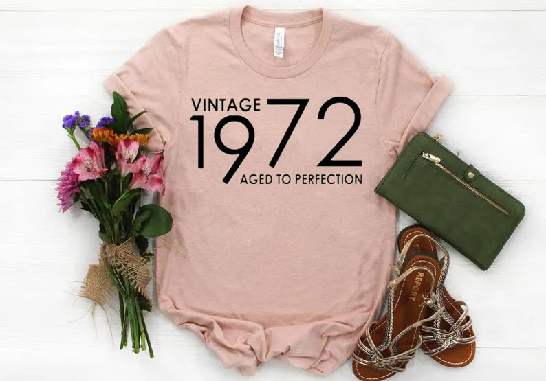 Vintage 1972 Shirt,50th Birthday 100% Cotton Plus Size Female Clothing O Neck Shirt Short Sleeve Girl Top Tee y2k Drop shipping