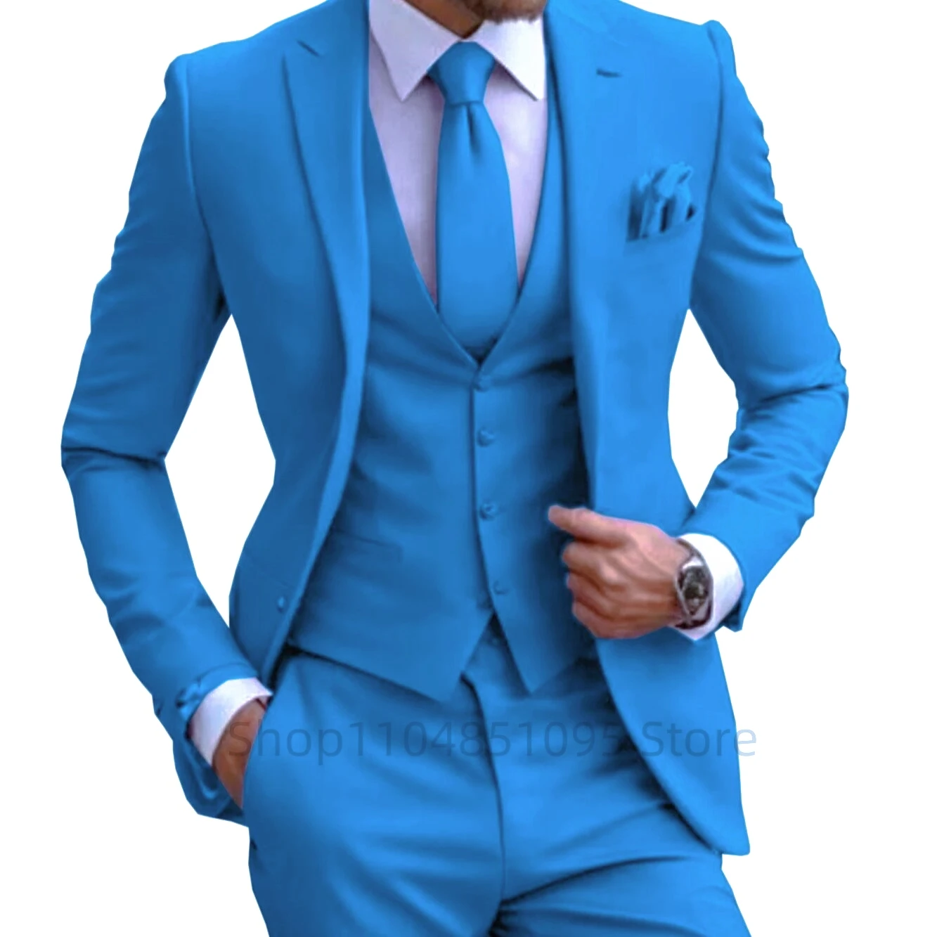 بدلة رسمية للرجال بدلة زفاف سادة بقصة ضيقة للأعمال مكونة من 3 قطع مجموعة كاملة من بدلات العريس والولائم سترة ذات طية صدر السترة وسراويل