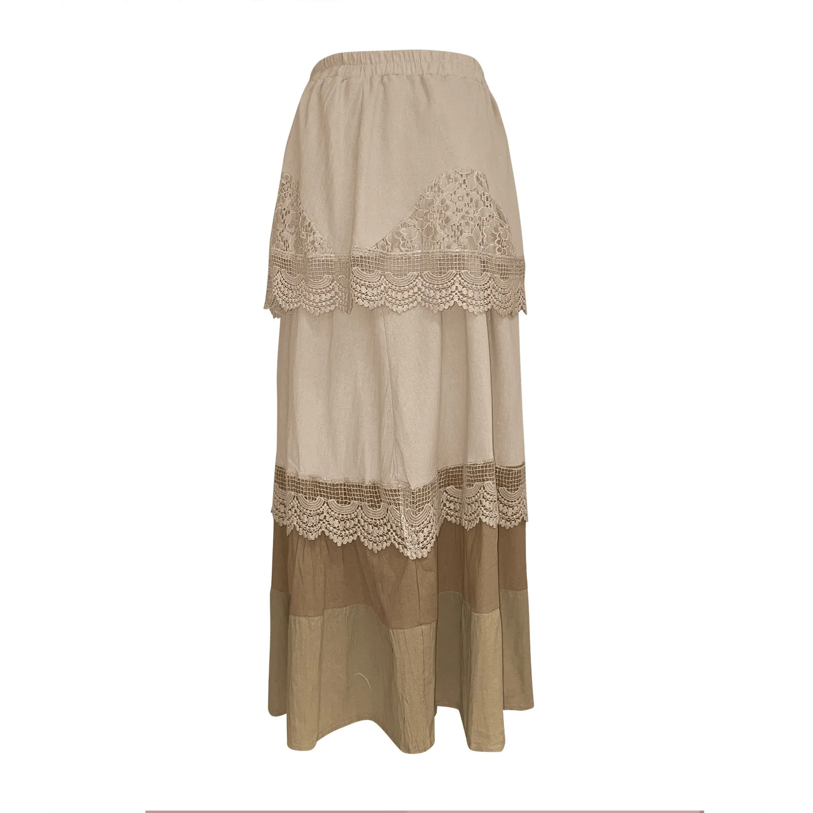 الطابق طول خمر بوهو تنورة المرأة الدانتيل خشنة كبيرة سوينغ عالية الخصر تنورة طويلة حجم كبير 5XL مضيئة عادية ألف خط تنورة #5