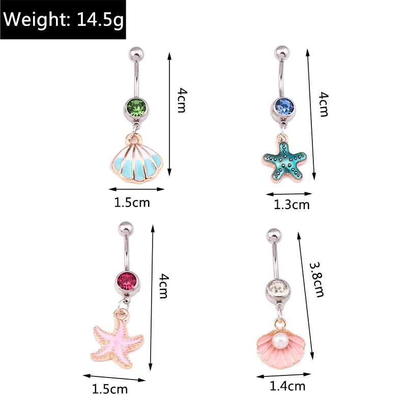 4Pcs/Set Cute Starfish Shell Belly Button Rings Sexy Navel Rings Belly Piercing Body Jewelry Women Girls Festival Jewelry Gift